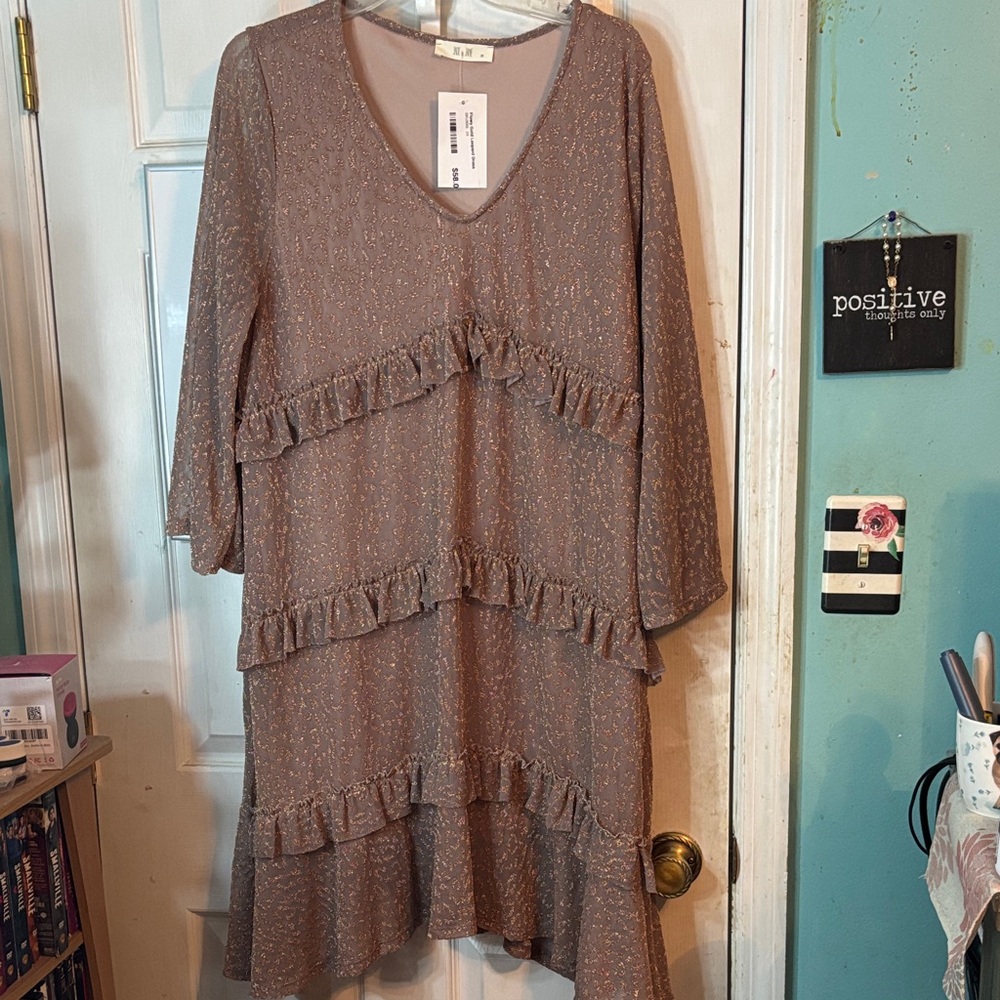 Flowy Gold Leopard Ruffled Dress Size 2X